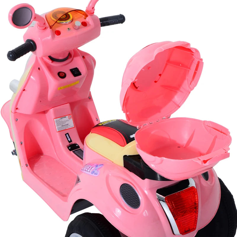 Kids Electric Ride On Toy Car - 6V Motorbike with Rechargeable Battery, Headlight & Music for Ages 3-5 - Pink