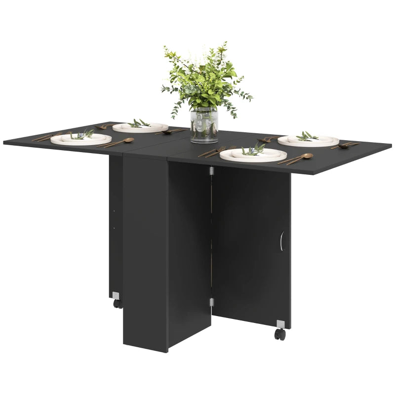 Foldable Extendable Drop Leaf Dining Table with 2-Tier Shelves & Rolling Casters - Space-Saving Small Dinner Table