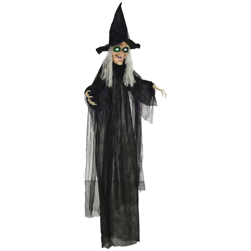 6ft Life Size Outdoor Halloween Witch Decoration - Motion Activated, Light Up Eyes, Talking Sound, Posable Arms, Spooky Prop