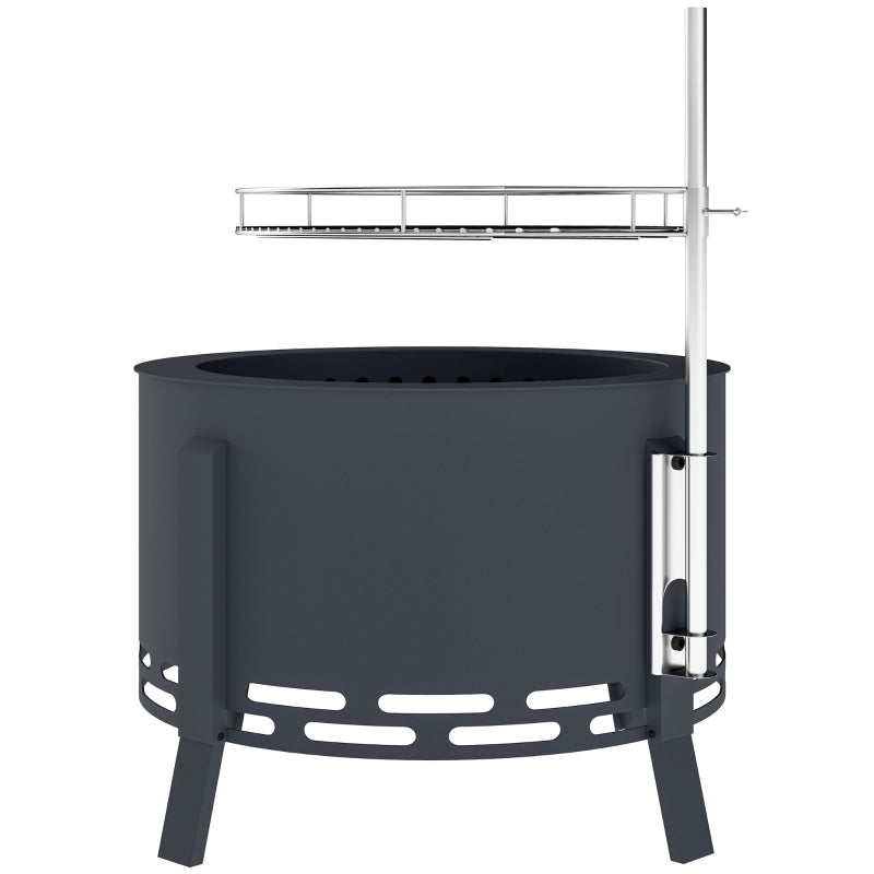 Portable 58 cm Round Fire Pit with Grill Grate, Ash Catcher & Poker for Camping, BBQ