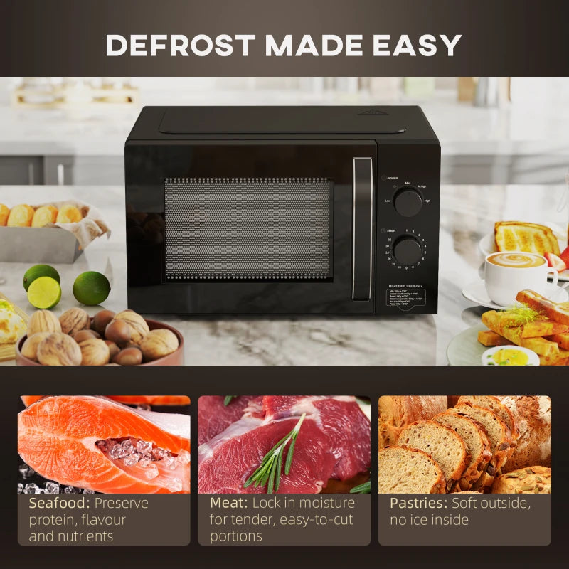 Compact 800W Solo Microwave Oven - 23L, 5 Power Levels, Defrost, 35 Min Timer, Easy Clean, Black Kitchen Appliance