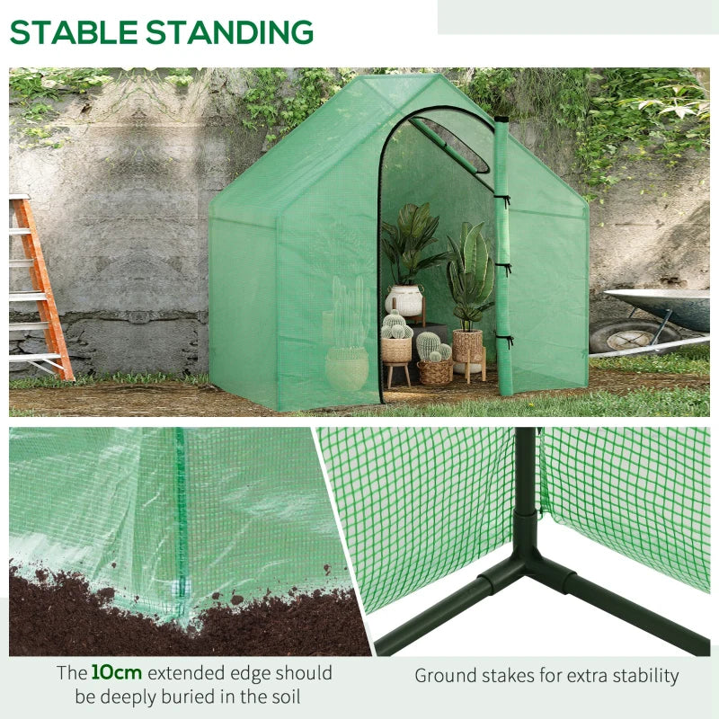 Green Steel Frame Mini Greenhouse with Zipped Door, 180x100x168CM