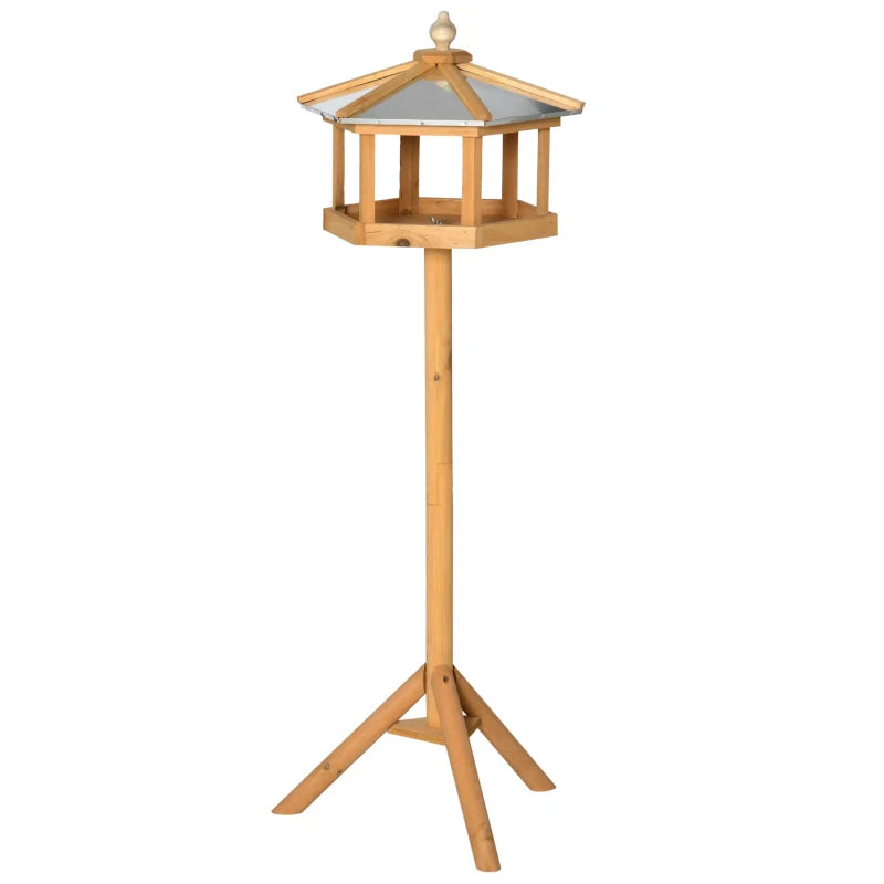 Wooden Bird Table - Free Standing Feeder Station for Garden, Sheltered Parrot Stand, Birdhouse 40x113cm