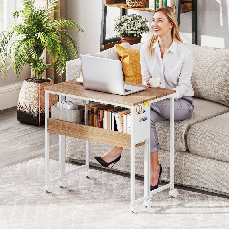 80 cm Drop Leaf Writing Desk - Natural Wood Finish, Space-Saving Home Office Table, Stylish and Functional Workstation