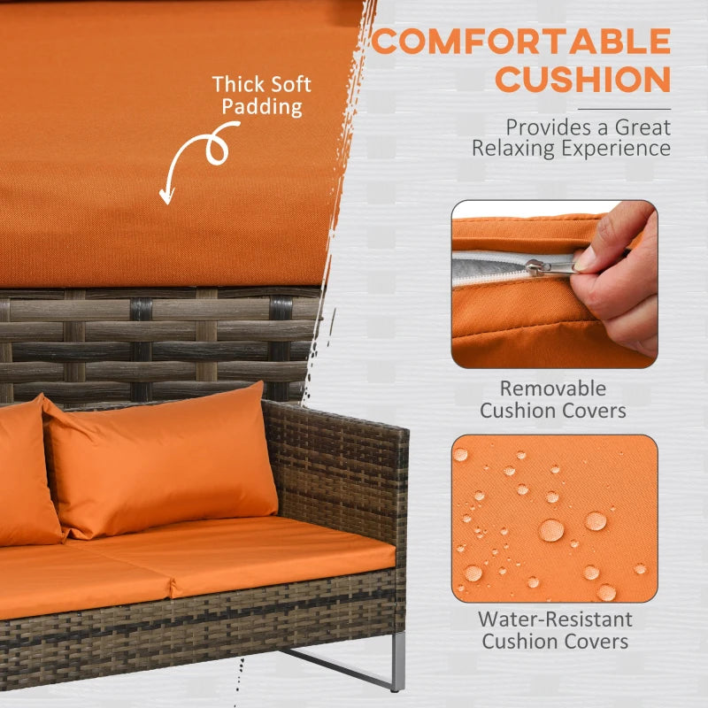 4-Piece Rattan Sofa Set with Storage Table - Orange/Brown
