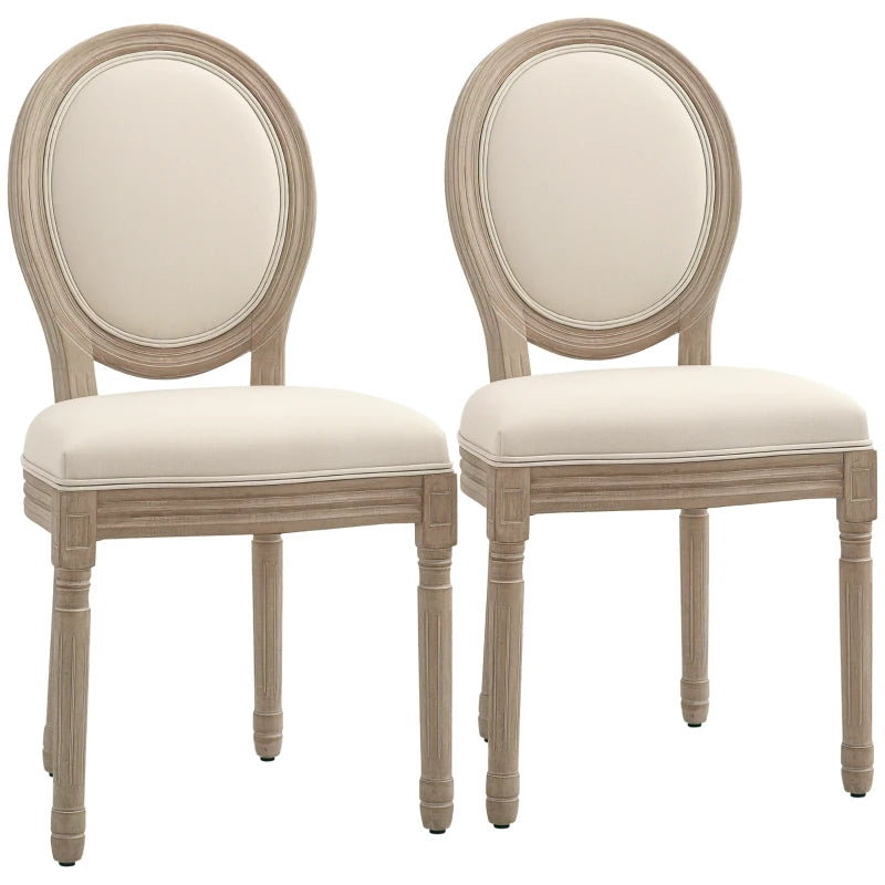 Set of 2 Cream French-Inspired Wooden Dining Chairs - Elegant Rustic Furniture for Dining Room or Kitchen