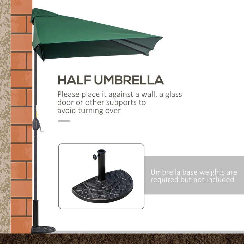 Green Half Round Balcony Parasol with Crank Handle (2.3m)