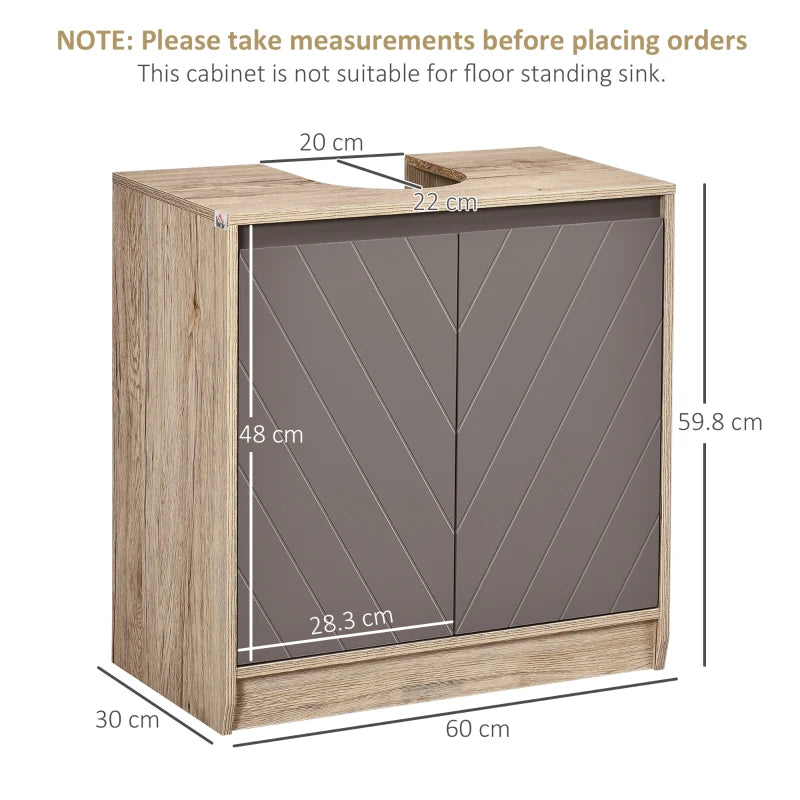Under Sink Storage Cabinet Floor Standing Cupboard with Adjustable Shelf Bathroom Cabinet 2 Doors Versatile Grey Design