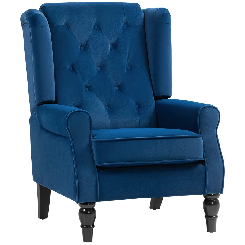 Retro Upholstered Wingback Accent Chair with Button Tufting for Living Room and Bedroom in Blue