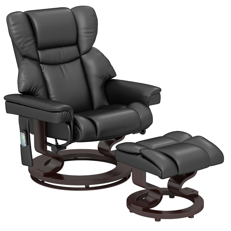 Upholstered Massage Recliner Chair with Footstool, Adjustable Backrest, Steel Frame, Swivel Armchair for Living Room and Bedroom, Black