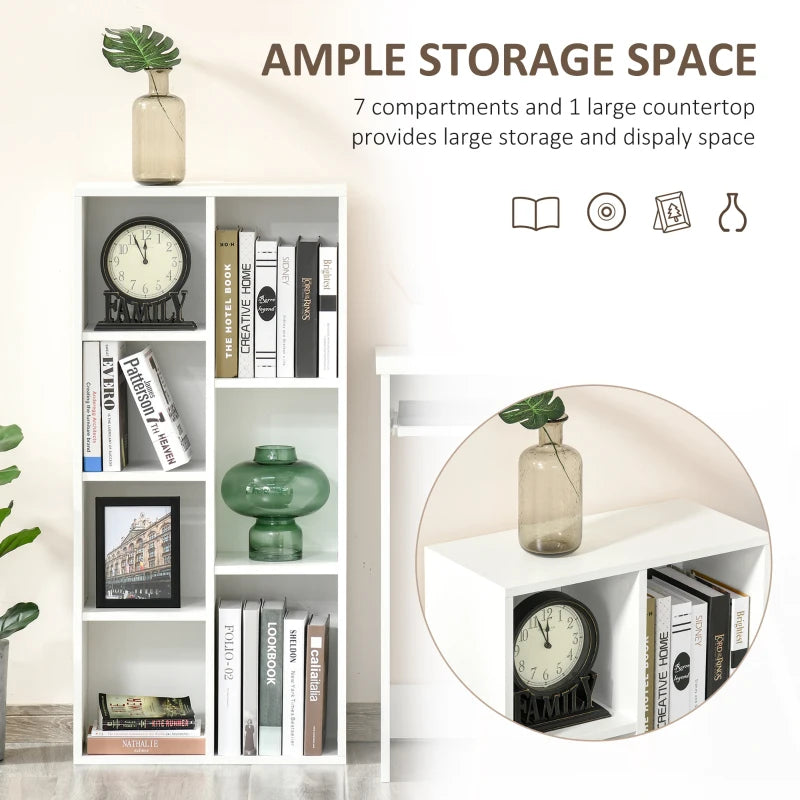 Stylish Seven-Cube Bookcase in White Wood Effect - Modern Storage Solution for Home or Office Organization