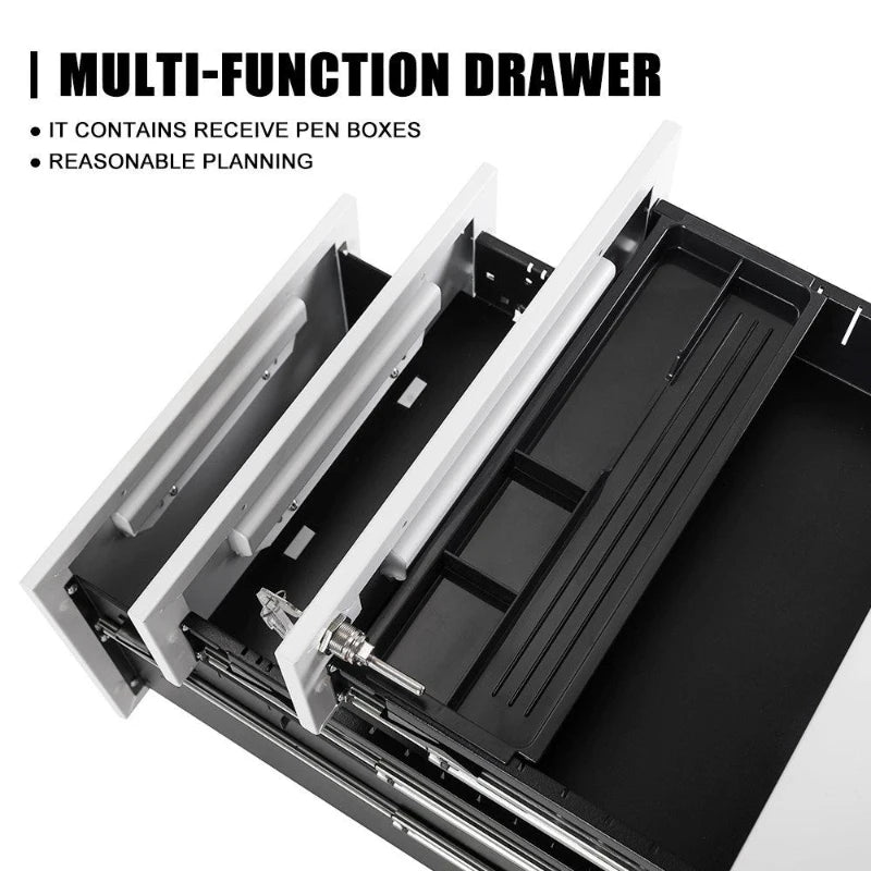 Mobile File Cabinet with 3 Lockable Drawers & Casters, Enamel Steel Side Table for Office & Study, White, 41x52x60 cm