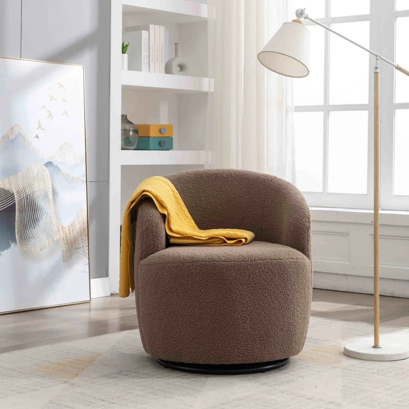 Ergonomic 360° Swivel Armchair in Teddy Fabric with Metal Base for Living Room or Bedroom, 64x64x71 cm