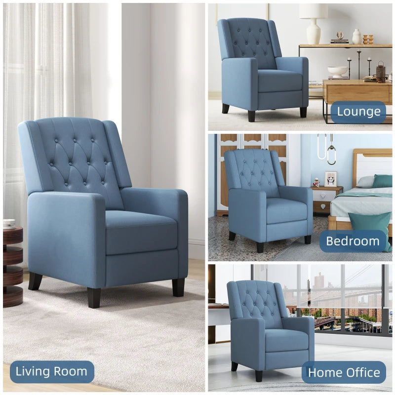Button Tufted Wingback Recliner Chair for Home Theatre, Microfibre Reclining Armchair with Leg Rest, Deep Blue