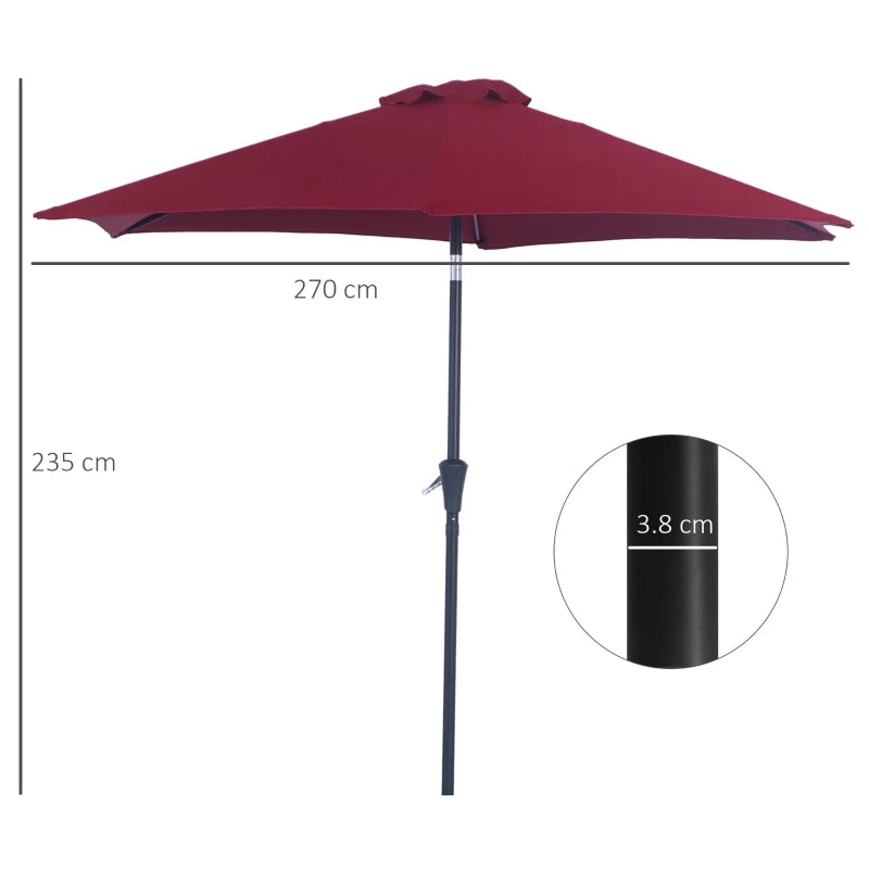 Red 2.6M Tilt Crank Garden Parasol Umbrella