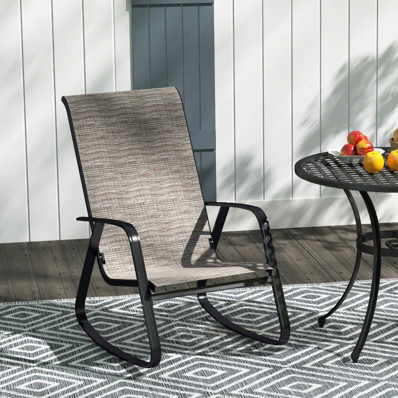 Ergonomic Garden Rocking Chair with Armrests, High Backrest, Steel Frame for Patio & Balcony