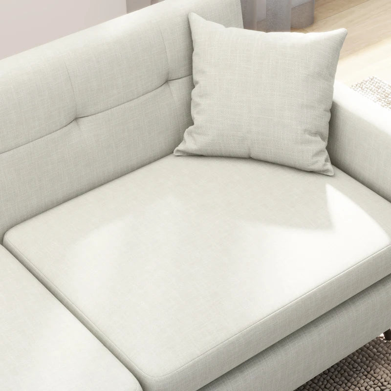 Modern 165cm 3-Seater Sofa for Living Room, Tufted Fabric Couch with Steel Legs and Storage Pockets, Beige