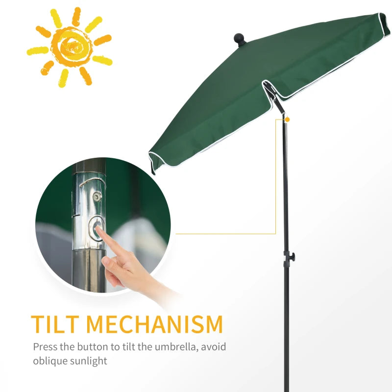 Green Rectangular Garden Parasol Umbrella with Ruffles, Aluminium Pole - 2 x 1.3m