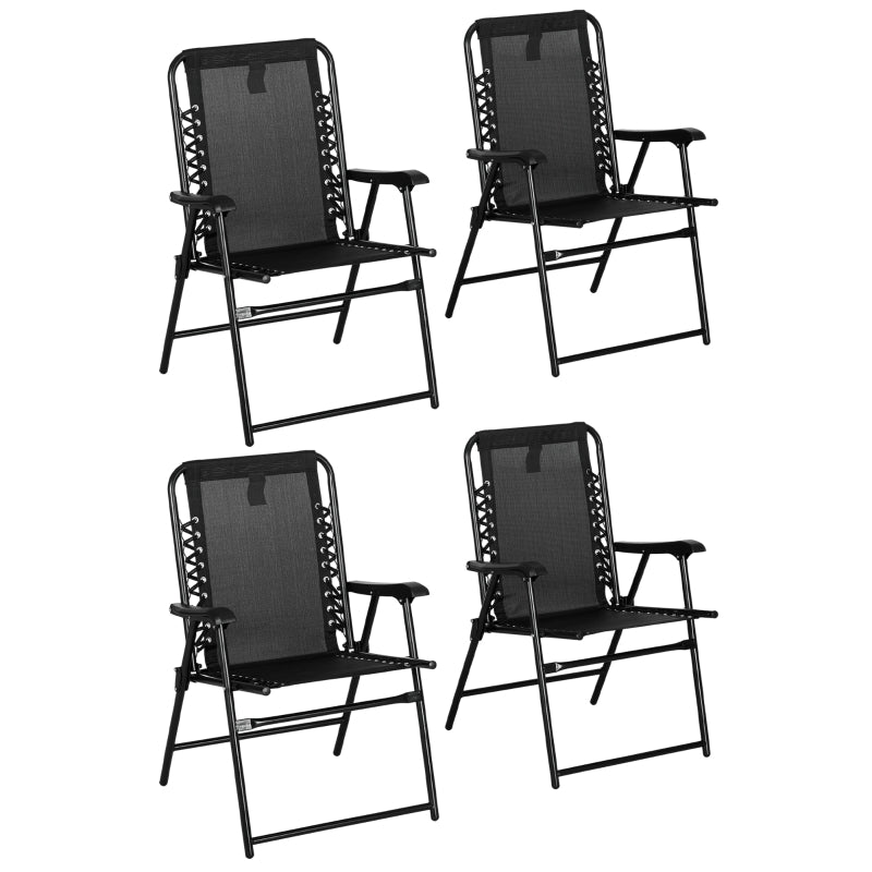 Black Folding Outdoor Chair Set - 4 Pcs, Portable Loungers for Camping, Pool, Beach, Deck