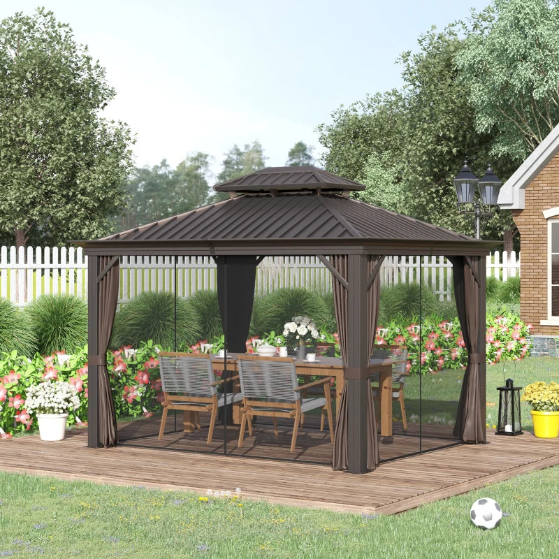 Brown 3.65m x 3m Aluminium Hardtop Gazebo