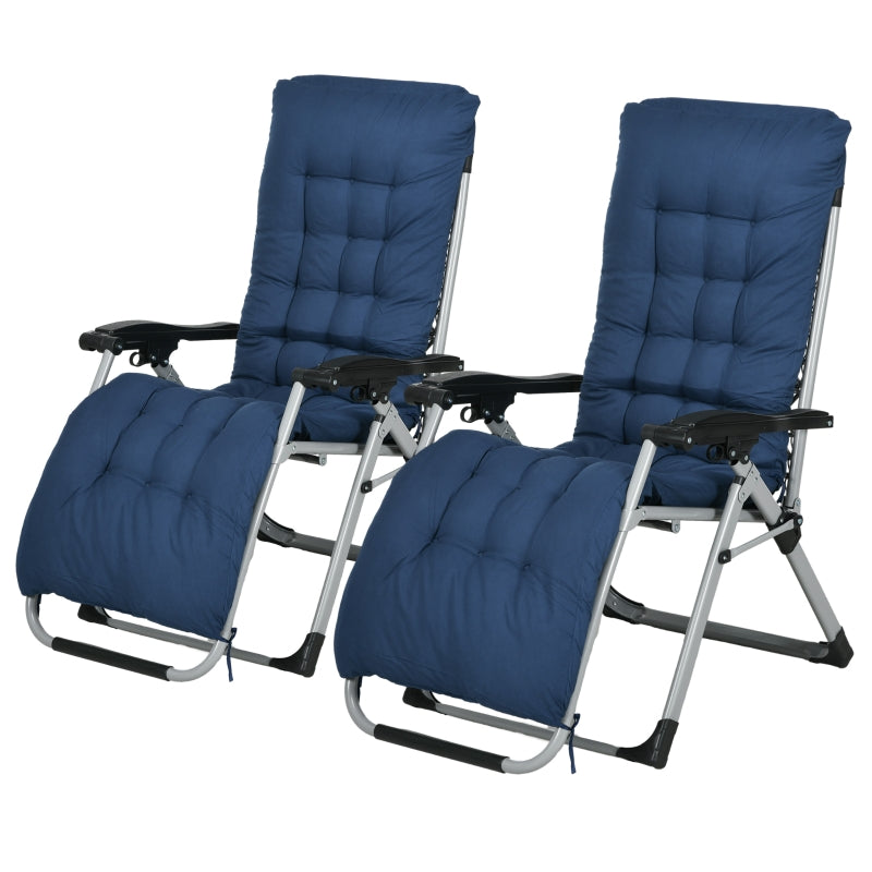 Blue Reclining Zero Gravity Sun Loungers with Cushions