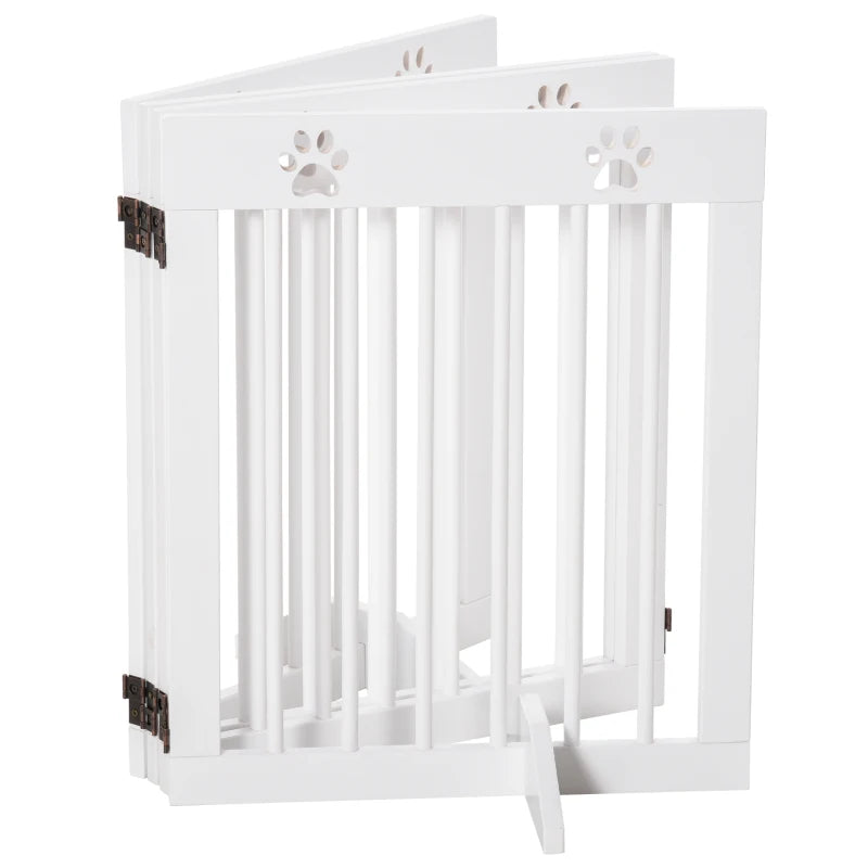 Freestanding 4-Panel Wooden Pet Gate - Folding Dog Barrier Safety Fence, 204cm Long, 61cm Tall for Doorways & Stairs - White