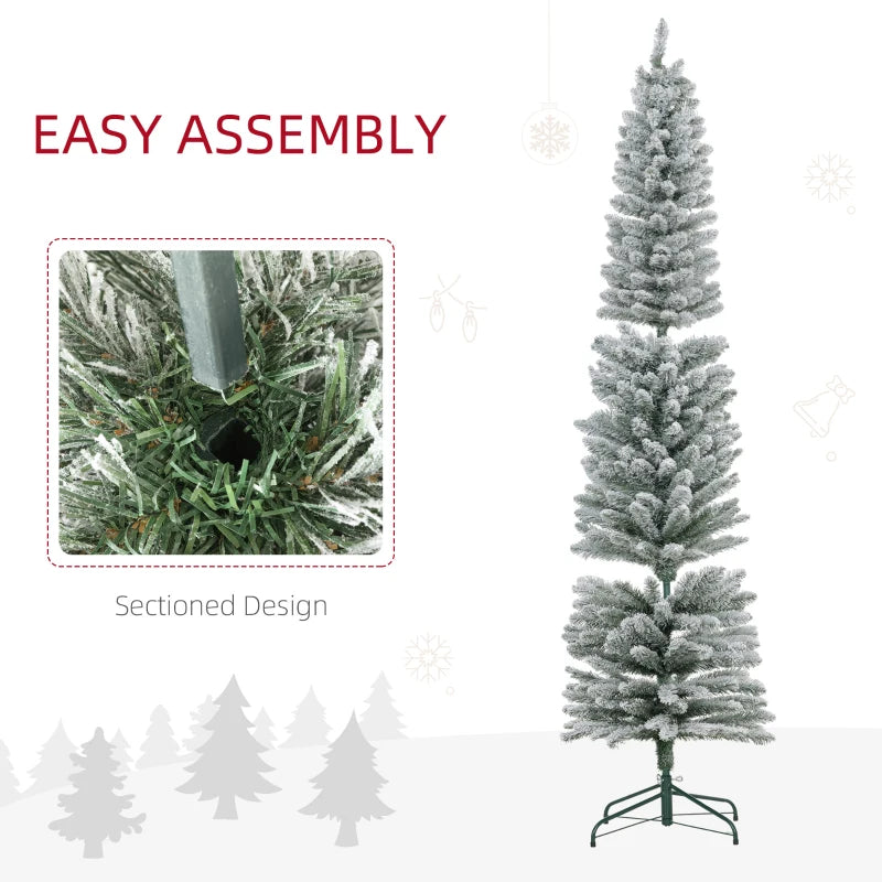 7ft Snowy Pencil Christmas Tree - Elegant White Artificial Holiday Decor for Festive Home Decoration