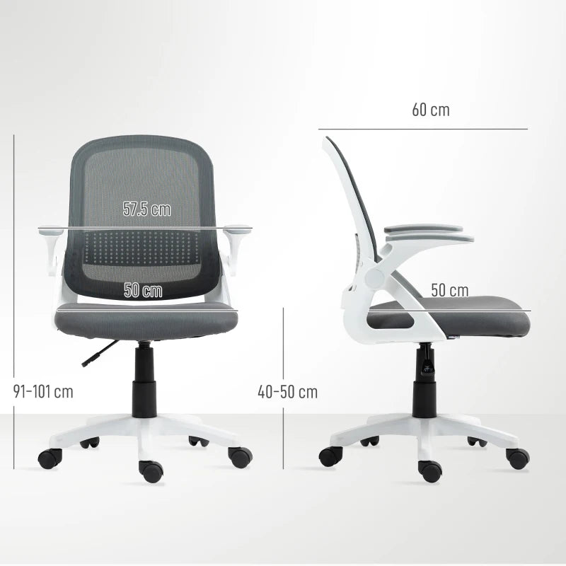 Ergonomic Grey Mesh Office Chair with Lumbar Support, Swivel Design & Flip-Up Armrests for Home/Office Comfort