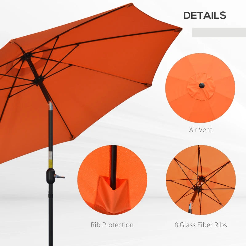 Orange 2.6M Patio Sun Umbrella with Tilt Shade and Crank