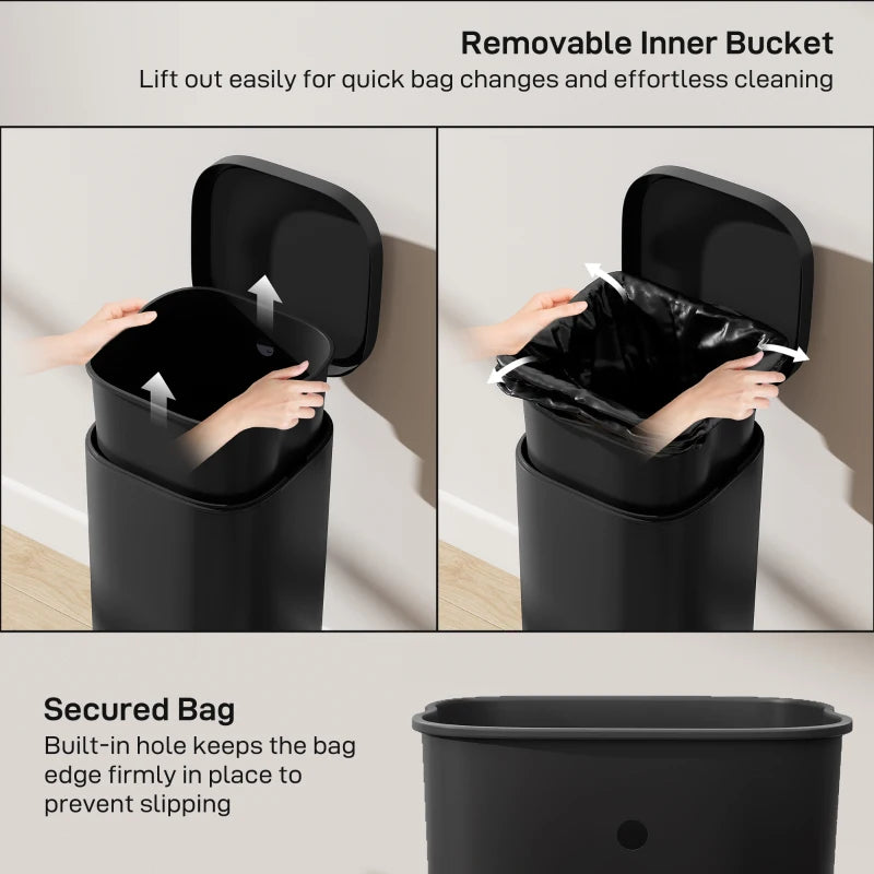 30L Compact Kitchen Pedal Bin with Soft-Close Lid, Stay-Open Feature & Removable Bucket - Black Trash Can for Home & Office