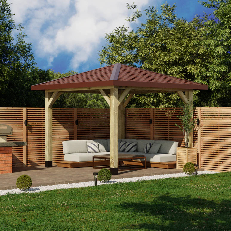 Ruby Wooden 4 Pitch Gazebo with Katepal Red Shingle Roof - Premium Garden Gazebo Structure