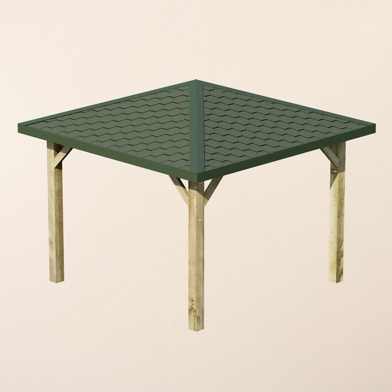 Ruby Wooden 4 Pitch Gazebo with Katepal Green Shingle Roof - Premium Weatherproof Garden Gazebo
