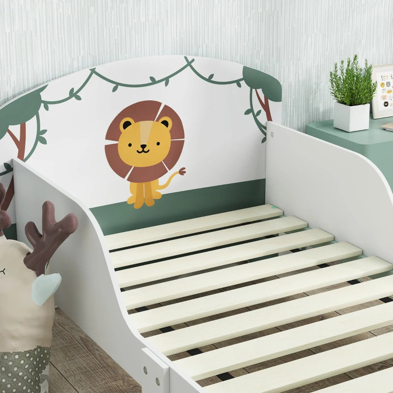 Lion Design Toddler Bed with Storage and Guardrails for Ages 3-8 Fits 140x70cm Mattress Green