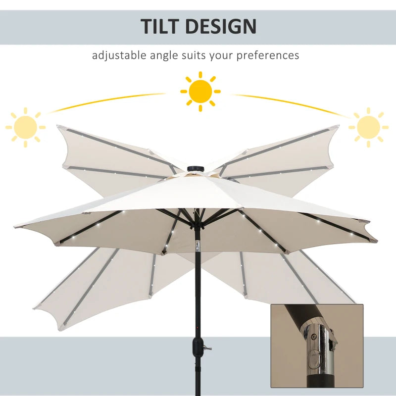 LED Lighted Cream Patio Umbrella with Tilt Crank - 2.7m