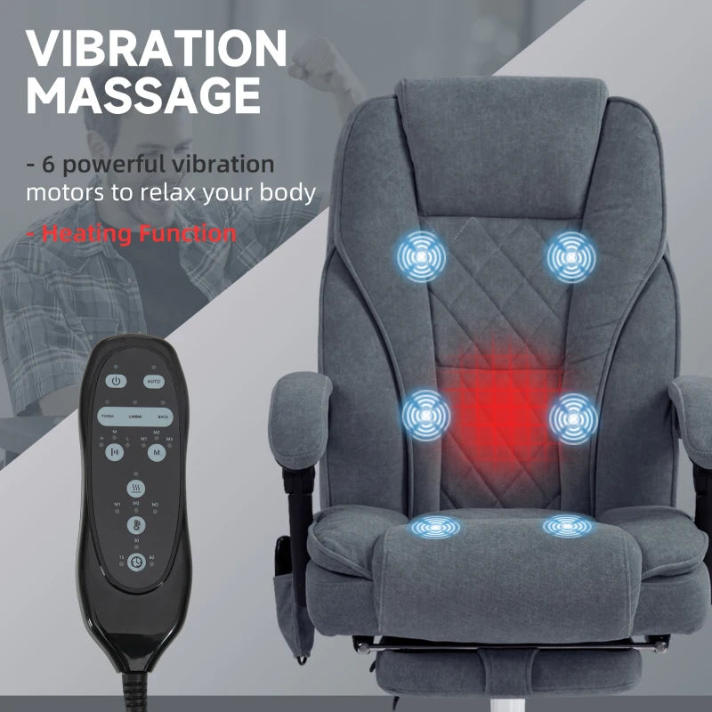 Vinsetto Heated Reclining Massage Office Chair with Adjustable Height & Footrest - Dark Grey Ergonomic Computer Chair