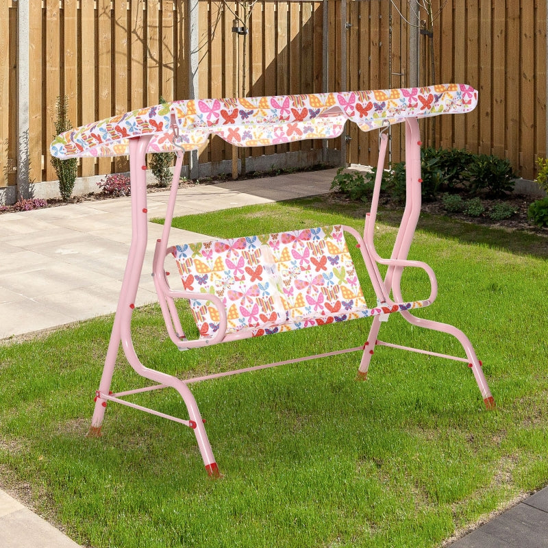 Kids Pink Garden Swing Chair with Adjustable Canopy