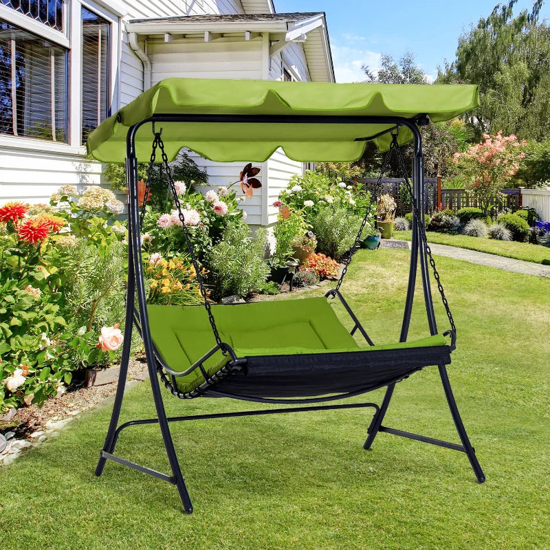 Green 2-Seater Garden Swing Lounger with Adjustable Canopy