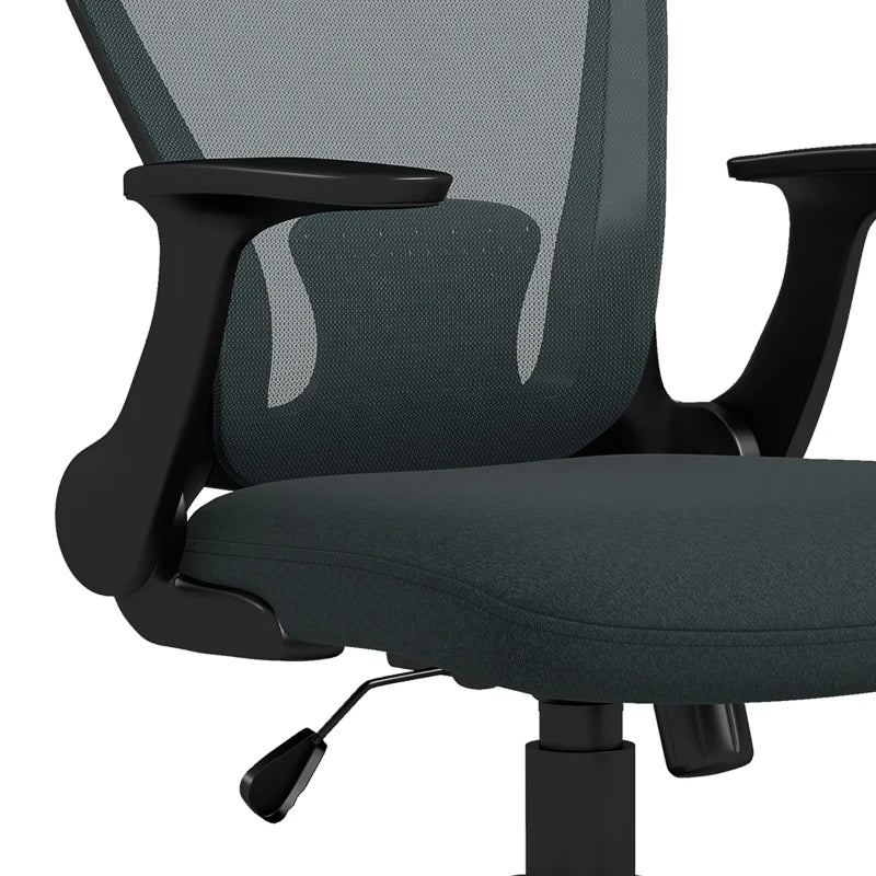 Vinsetto Ergonomic Mesh Office Chair with Flip-Up Armrests, Lumbar Support & Swivel Wheels - Stylish Grey Desk Chair