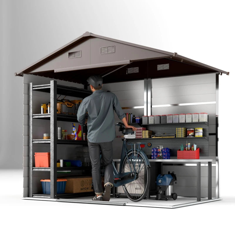 8ft x 6ft Garden Storage Shed with Sliding Door - Durable Brown Wood Effect Outdoor Storage