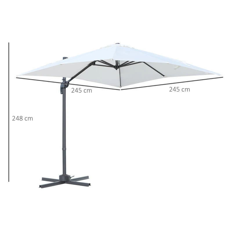 Square Rotating Cream White Umbrella Parasol - 245x245x248 cm