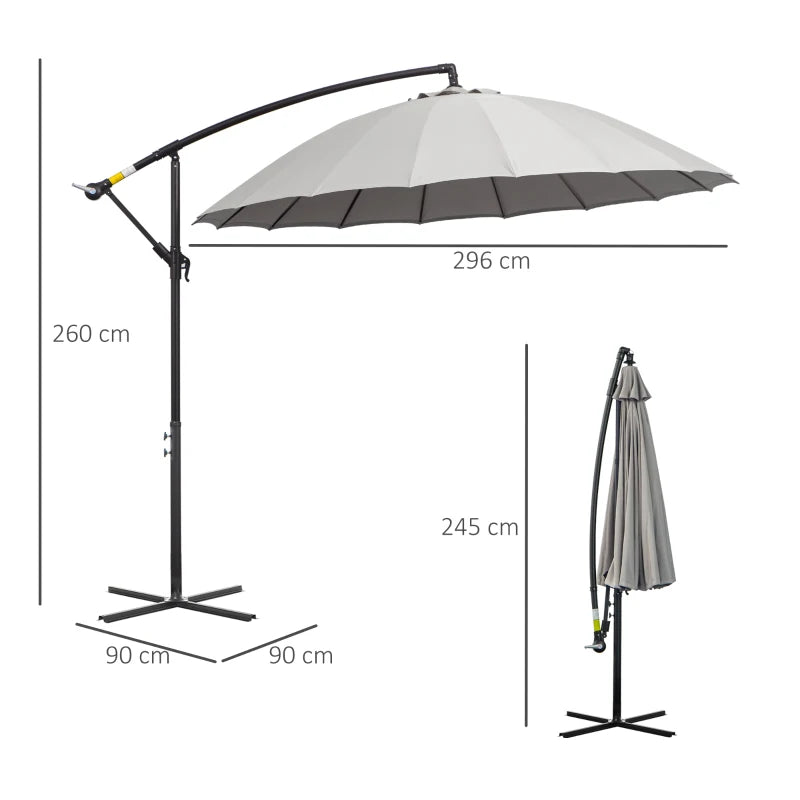 Light Grey 3m Cantilever Patio Umbrella with 18 Ribs & Vents