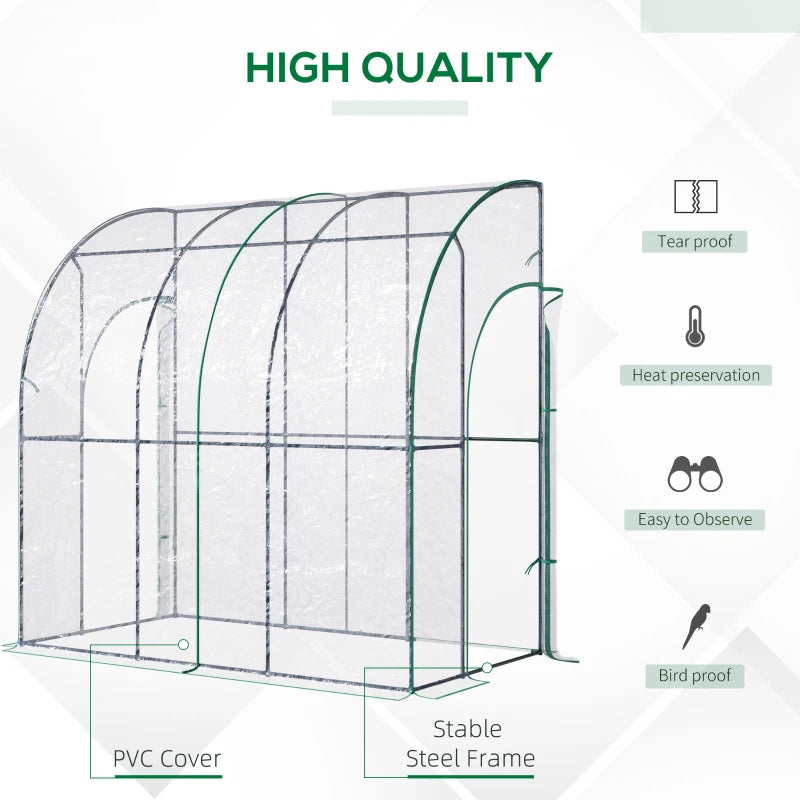 Green Walk-In Wall Tunnel Greenhouse with Zippered Door, Clear PVC Cover