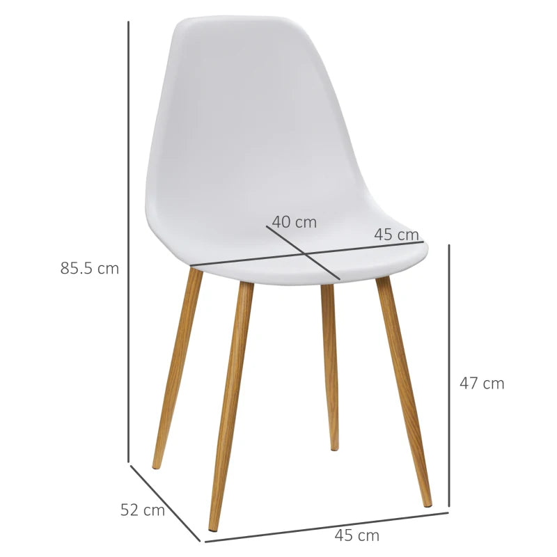 Modern Dining Chairs Set of 4 - Stylish Kitchen Chairs with Backrest & Steel Legs for Dining Room & Living Room - White
