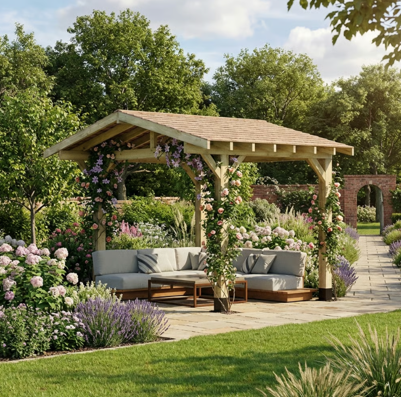 Ruby Wooden Apex Gazebo with Cedar Shingle Roof – With Overhang Design