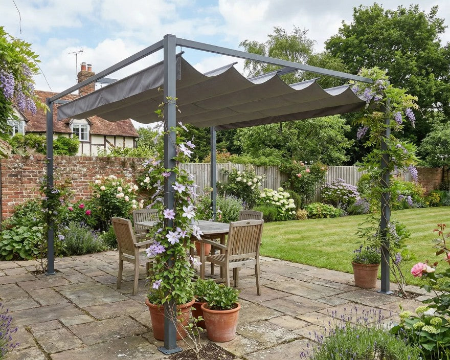 4m x 3m Dark Grey Metal Rectangular Pergola