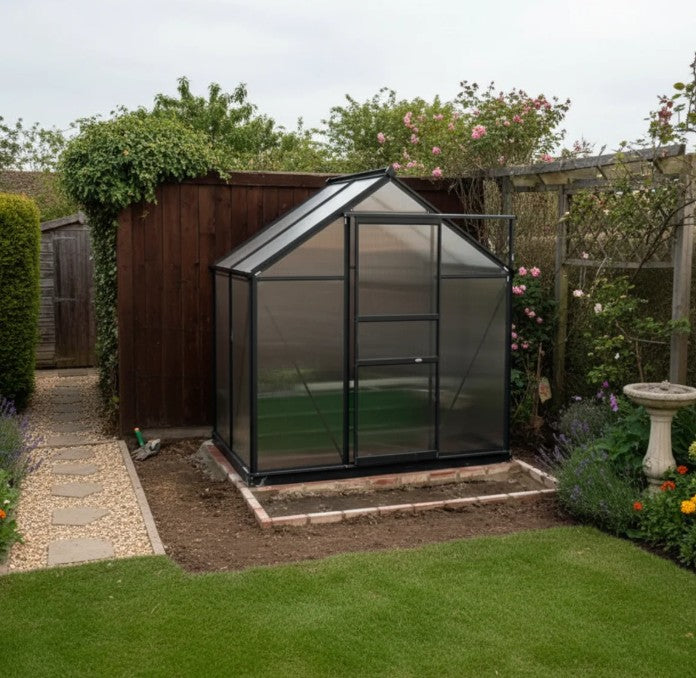 Grey 6ft x 4ft Polycarbonate Greenhouse With Aluminium Frame
