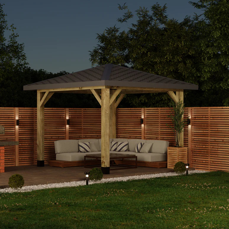 Ruby Wooden 4 Pitch Gazebo with Katepal Grey Shingle Roof - Premium Weatherproof Garden Gazebo