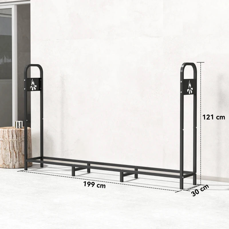 6.5 FT Heavy Duty Steel Firewood Log Rack - 300 kg Capacity Indoor/Outdoor Wood Storage with Decorative Bonfire Pattern