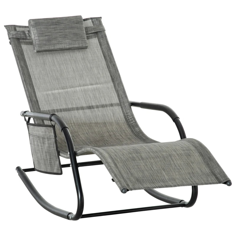 Dark Grey Outdoor Rocking Chair with Mesh Fabric and Storage Bag