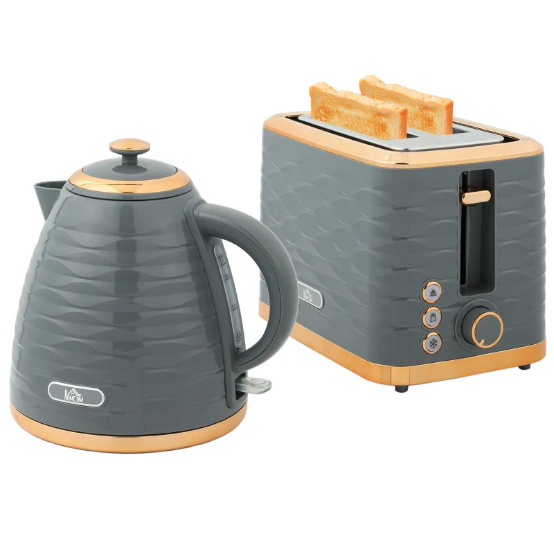 3000W Rapid Boil Kettle & 2 Slice Toaster Set - 1.7L Capacity, 7 Browning Controls, Crumb Tray, Stylish Grey Finish